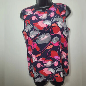 Diane Von Furstenberg Floral Lips Sleeveless Blouse sz S 13958DVF